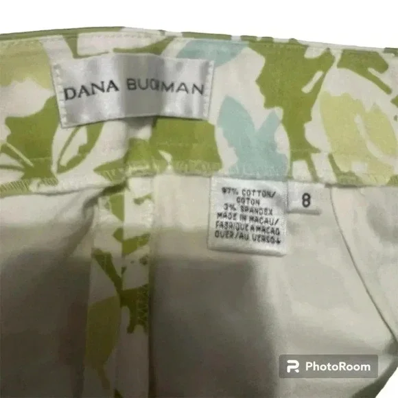 Dana Buchman stretch high rise ankle women’s pants green white size 8 - Picture 3 of 5
